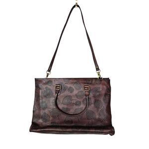 Hidesign Kester Leaf Embossed Brown Leather Bag Work Career Boho Laptop
